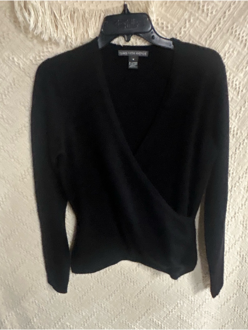 Saks Fifth Avenue Black V-Neck Wrap Cashmere blend Sweater - Picture 2 of 5